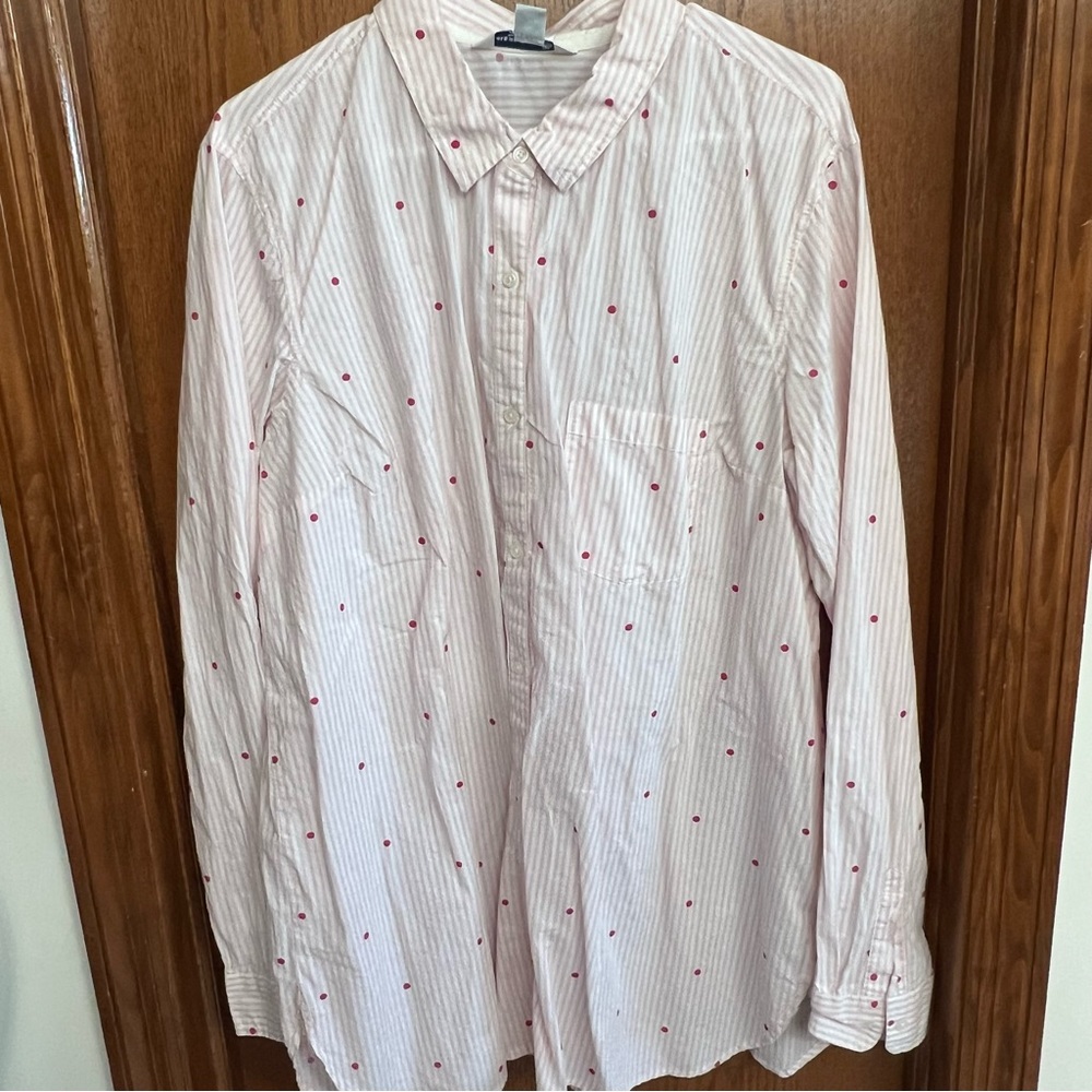 Old Navy Light Pink Stripe With Dark Pink Polka Dots Blouse Size XXL Tall